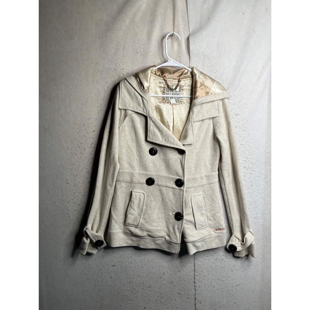 Billabong Womens Cream Knit Hooded Pea Coat Jacket Large JF09LBES Oatmeal